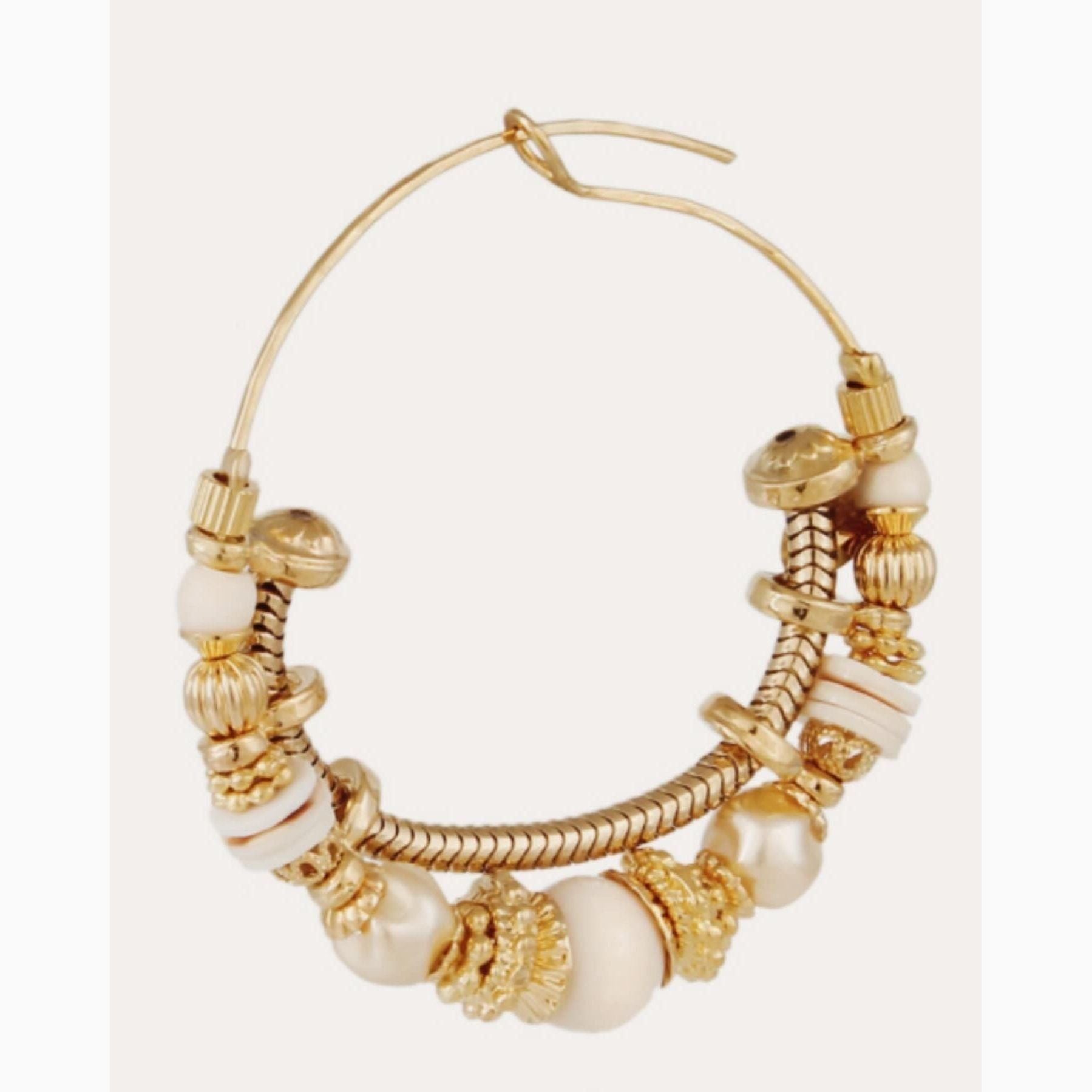 Introducing the captivating Gas Bijoux Comedia serti gold hoops, exquisite gold-plated earrings adorned with sparkling gemstones and golden beads.