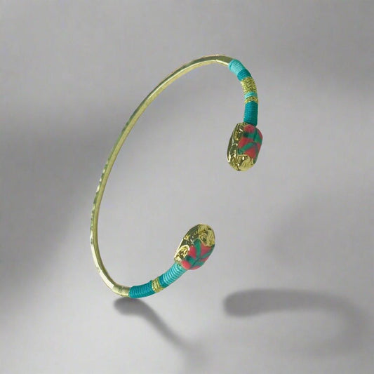 gold plated  gas bijoux bangle in green and pink
