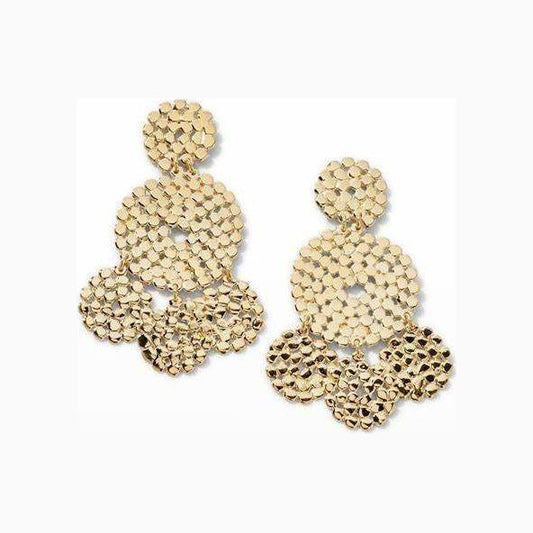 Gold plated earrings composed of hand-hammered medallions. Length: 5,5 cm - Width: 3,5 cm Weight (one earring): 6 g
