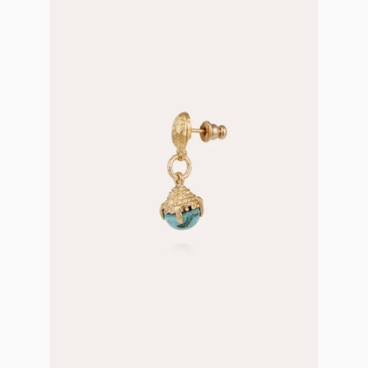 Gold plated pendant earrings, from the Gas Bijoux Lucce collection, adorned with colored glass stones set with small clasps. Length: 2.7 cm - Width: 1 cm Weight (per earring): 5 g