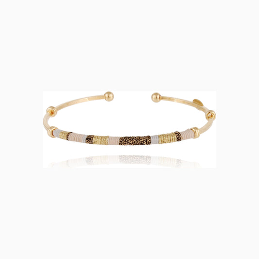 Zanzibar Jonc bracelet with coloured threads in pink brown and gold